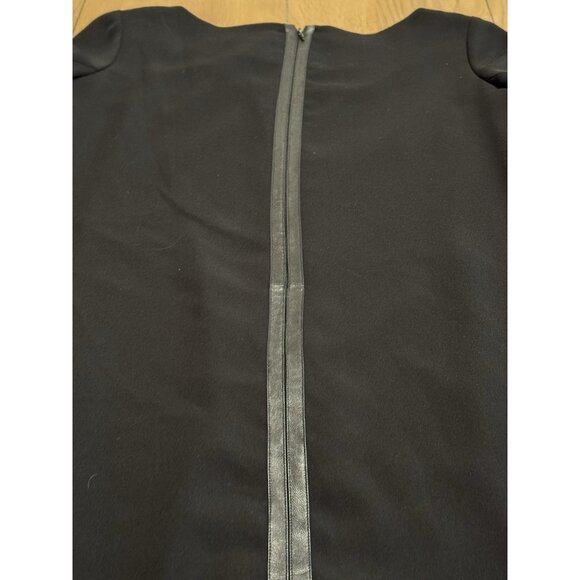 Vince Black Shift Dress Contrast Arms Sz 4 Wedding Guest Formal Poly  Leather - Picture 10 of 14